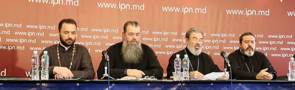 Conferința de presă susținută în anul 2016 de către un grup de preoți, printre care și Ioan Grigoraș, de promovare a candidatului de atunci, Igor Dodon. Sursa: IPN.md